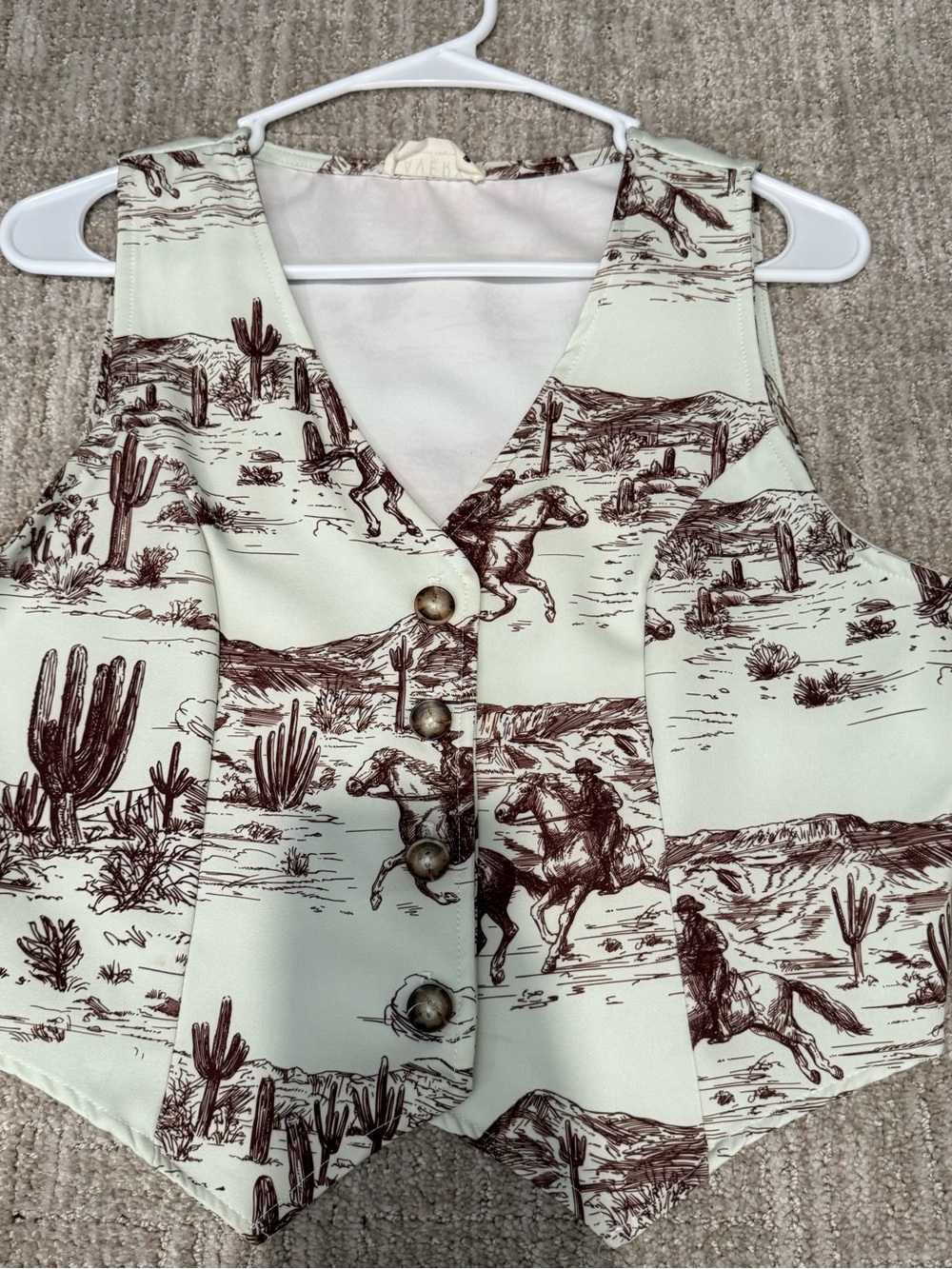 Buckle Cream and Brown Western Horse Print Vest